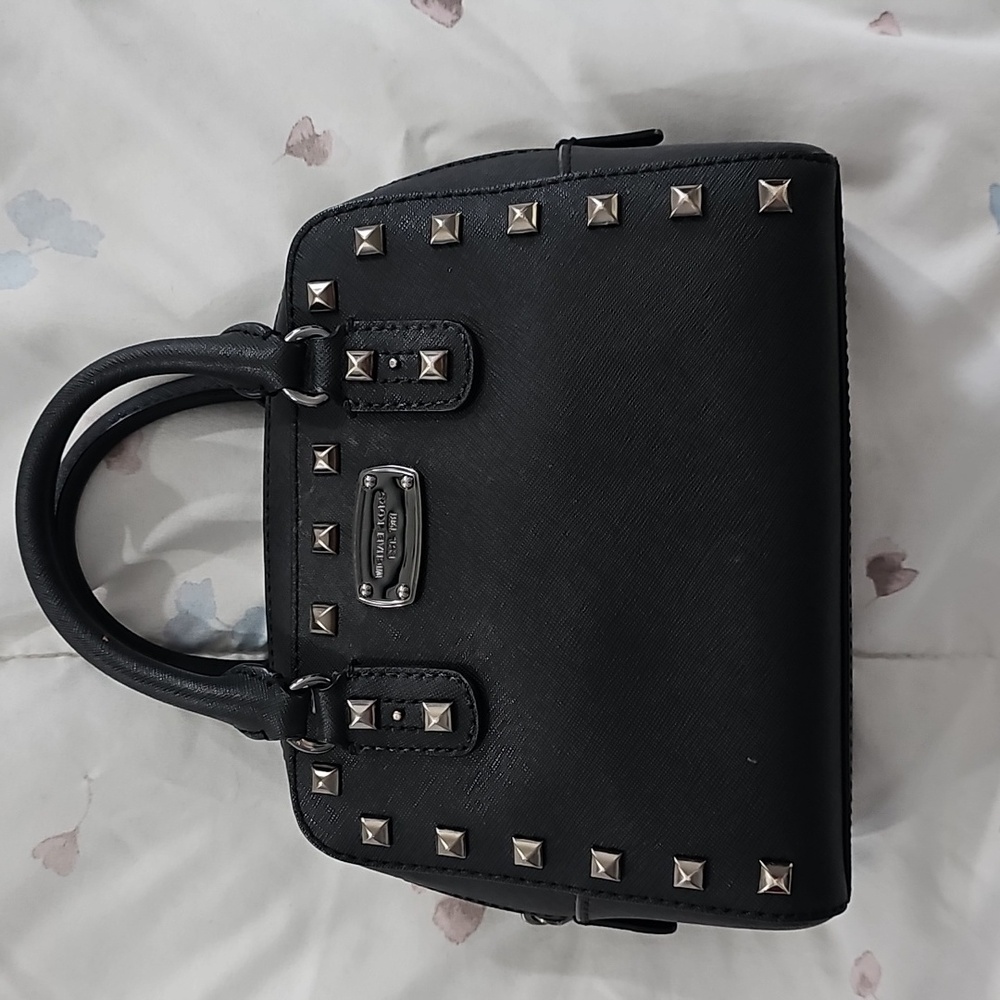 MICHAEL Michael Kors Small Studded Domed Satchel Black Saffiano Leather Bag